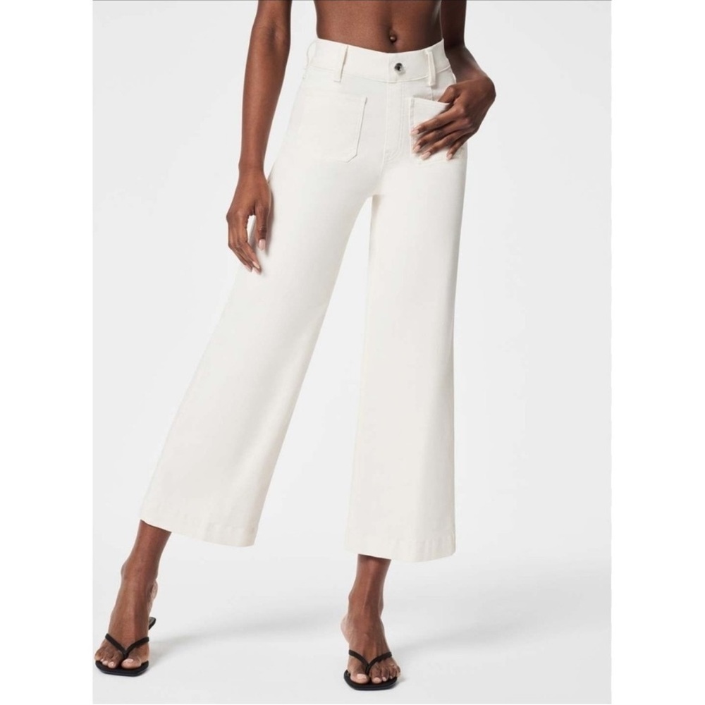 NWT SPANX Cropped Wide Leg Jeans in Ecru Wash Pull On XL - Picture 2 of 10